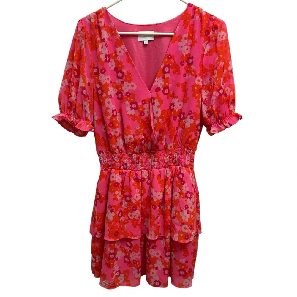 Sugarlips Hot Pink Floral Surplice Ruffle Dress - Picture 3 of 16